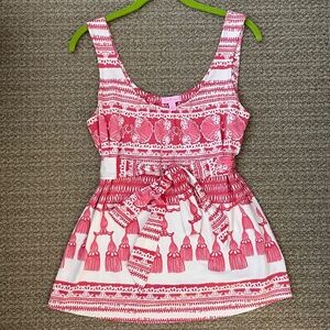 Lilly Pulitzer Coral/White Silk Blend Belted Tank Top Size Medium